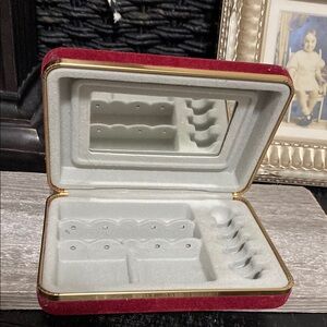 Vintage Case Brand Red Velvet Clam Shell Jewelry Box with Mirror!